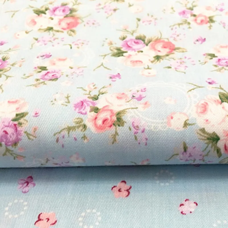 100% хлопок саржевая ткань элегантная синяя Роза цветок ткани для DIY детей куклы