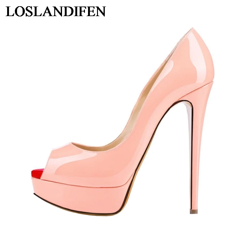 817 16Patent Leather Новое поступление; цвет черный, желтый, синий; модные пикантные свадебные туфли на высоком каблуке 14 см; женские туфли-лодочки на платформе; NLK-A0002 - Цвет: 817 16Patent Leather