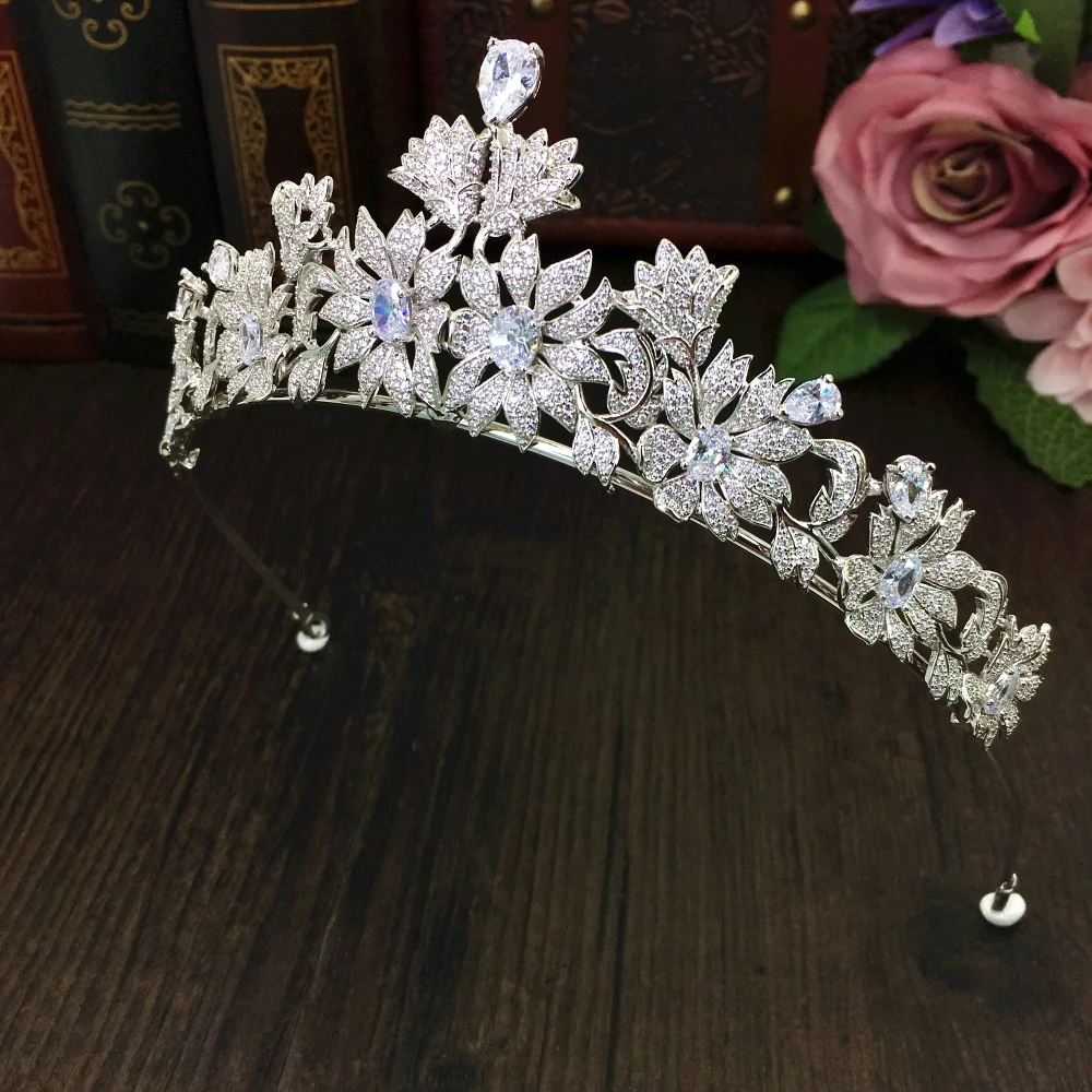 

Paved Full Cubic Zircon Tiara Vintage Zirconia Crown CZ Diadema Bridal Coroa Wedding Hair Accessories Bijoux Cheveux WIGO1339