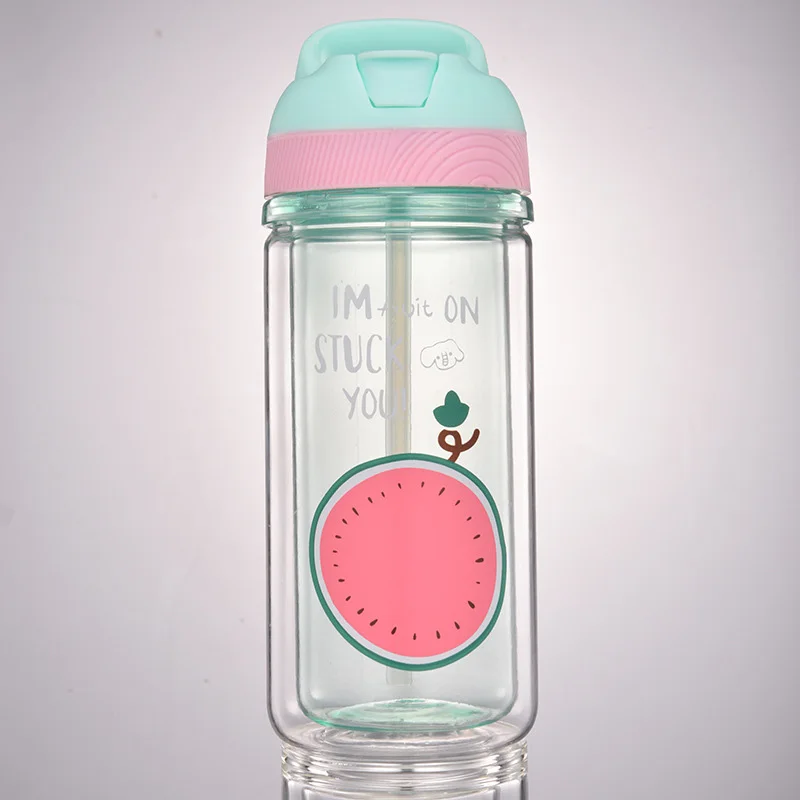 Watermelon Transhome портативная пластиковая бутылка для воды Bpa питьевая бутылка с бутылки для воды в соломе для детей Малыш 360 мл Спортивная посуда для напитков - Цвет: Watermelon