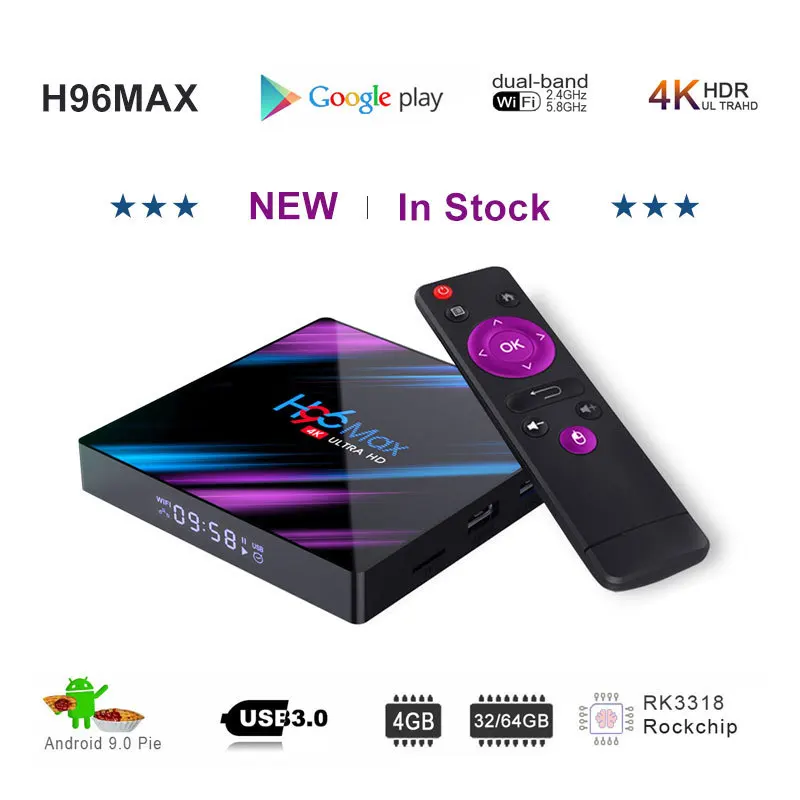 ТВ-приставка H96 Max Android 9 0 4gb32гб Rockchip RK3318 4 Гб RAM 64 H.265 K 60fps для Google Play Netflix Youtobe PK X88pro |
