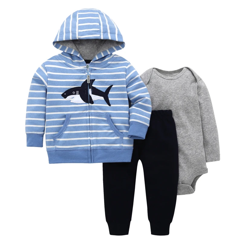 6-24M baby boy clothes Long sleeve hooded coat letter embroidered+orange romper+pants new born girl 3pcs clothing set cotton | Детская