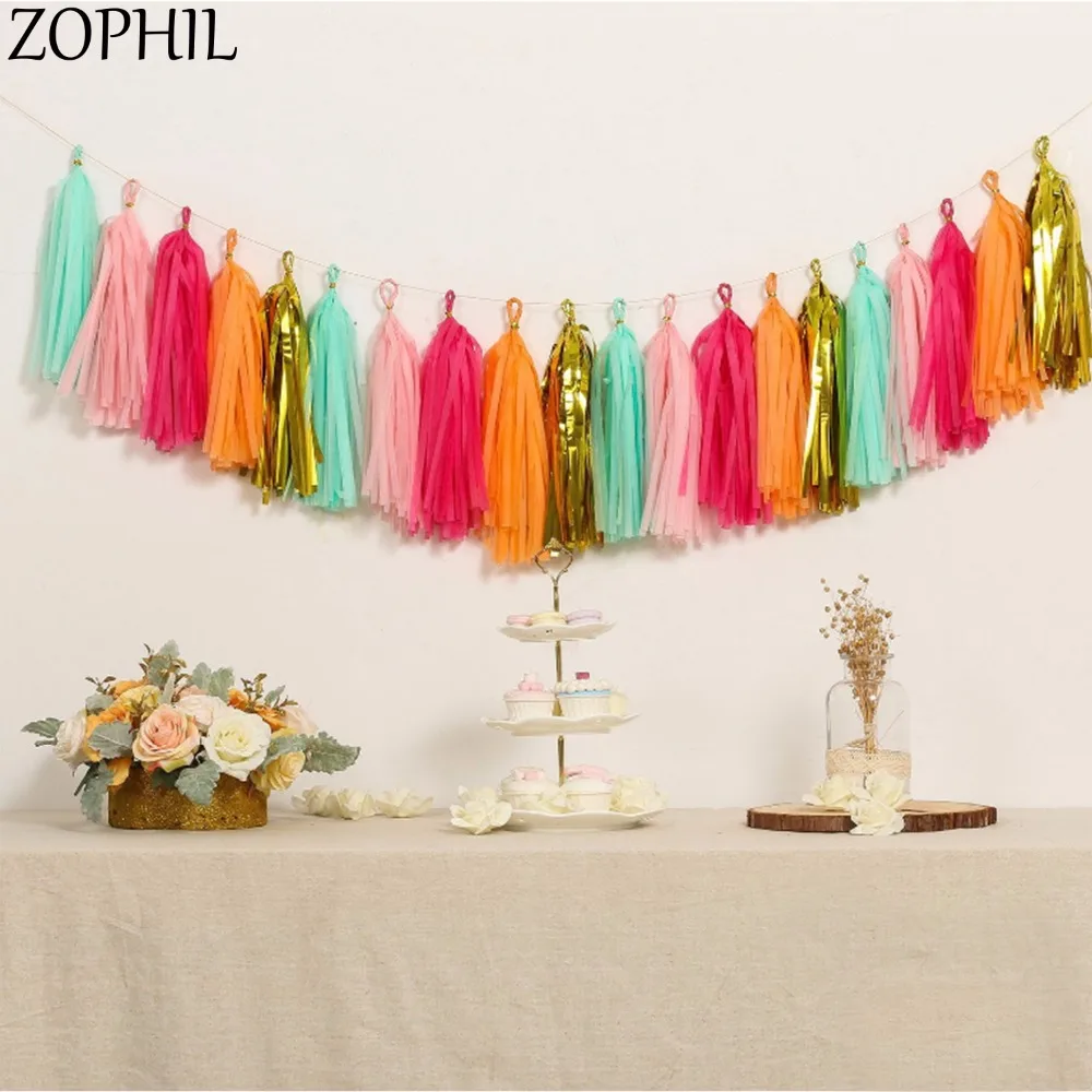 ZOPHIL 5 шт. Свадебная декоративная ткань бумага кисточка гирлянда шары с лентами
