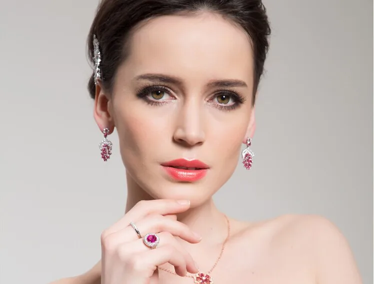 CWWZircons Высокое качество микро паве 3,5 см большой красный AAA+ кубический циркон висячие серьги в форме цветка с камнями CZ CZ066