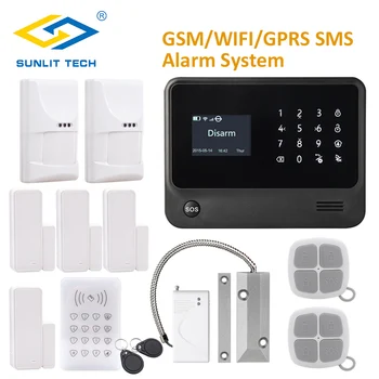 French/Russian/Spanish WIFI/GSM/SMS Home Security Alarm System with Indoor Pet PIR Sensor and Roller Shutter Magnetic Contact