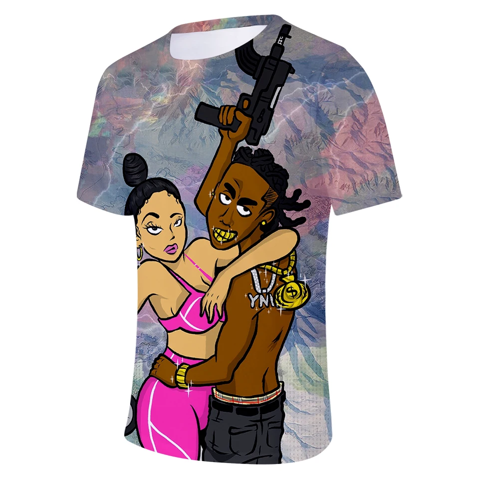 Лето г. YNW MELLY Мужская 3D футболка/для женщин Мода Harajuku Хип Хоп Уличная YNW MELLY 3D короткий рукав для мужчин футболка