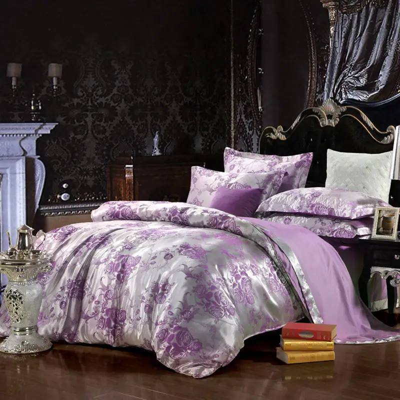 6 silk and polyester 4 шт. серый золотой жаккард постельные принадлежности наборы queen king Размеры пододеяльник набор шелк хлопок Ткань Роскошные постельное белье - Цвет: 6 silk and polyester