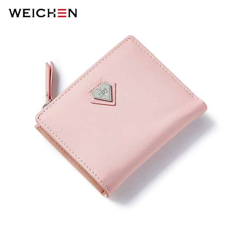 WEICHEN, элемент сердца, женские кошельки на молнии, кошелек для монет и держатель для карт, кожаные женские маленькие кошельки, хит, тонкий кошелек для женщин - Цвет: Pink