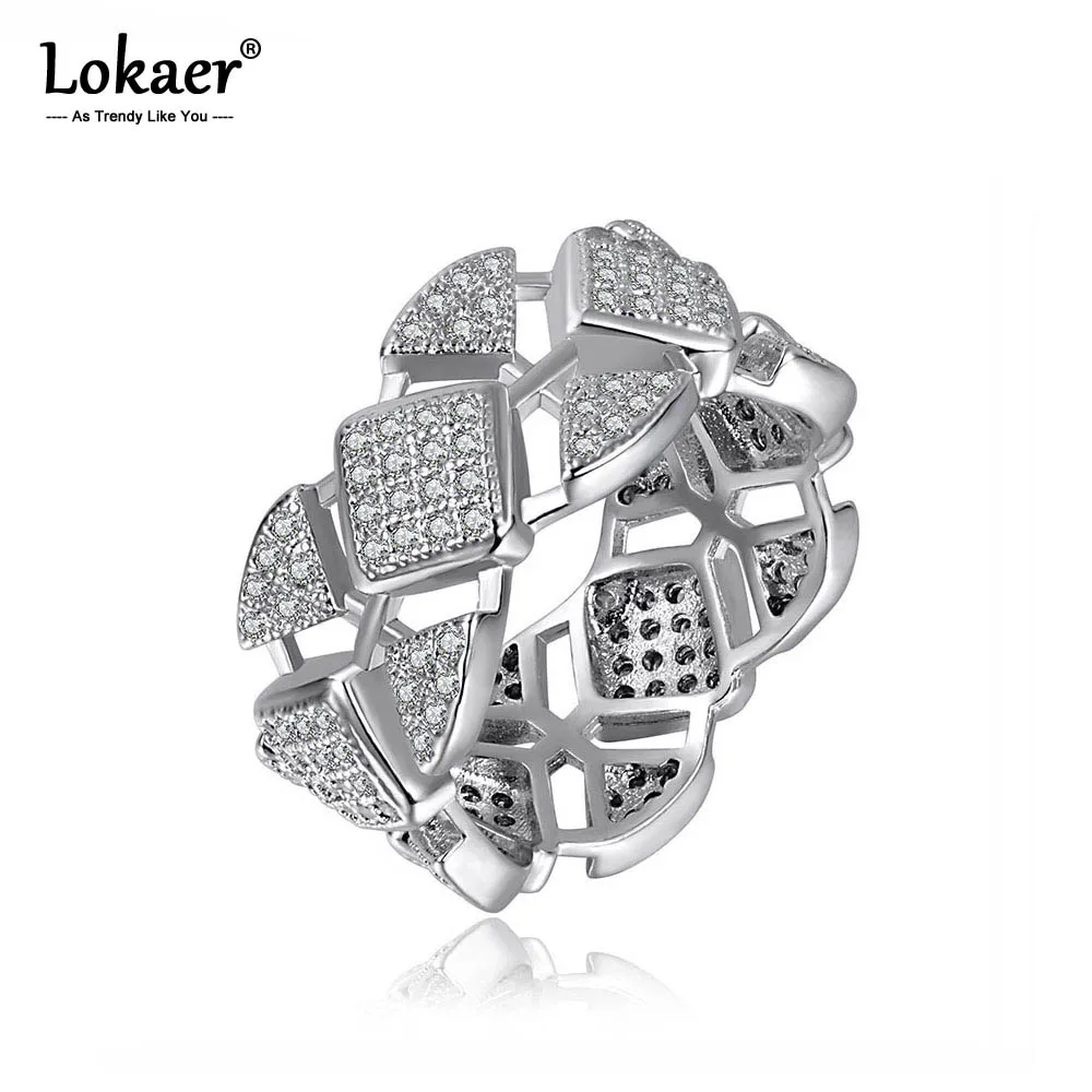 Lokaer эксклюзивный геометрический серебряный цвет свадебные кольца мозаика AAA кубический цирконий медные ювелирные изделия коктейльное кольцо для женщин LR17184