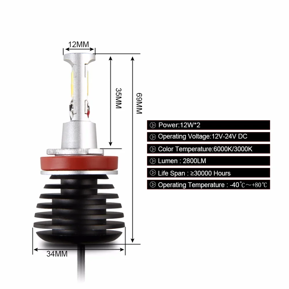2 шт. H7 Led H1 H3 H8 H11 9005 HB3 9006 HB4 светодиодные лампы H27 880 881 двойной Цвет 2800LM