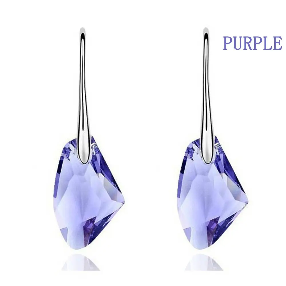 purple 1 пара, разноцветные, модные, новые, стразы, кубические, австрийские кристаллы, висячие серьги для женщин, подарок на день Святого Валентина - Окраска металла: purple