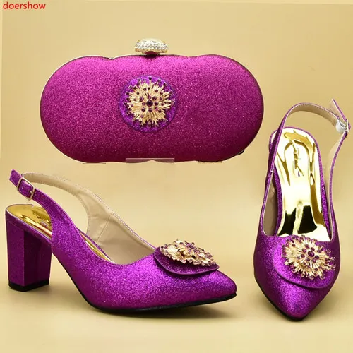 

doershow African good Matching Italian Shoe and Bag Set Decorated with Rhinestone Nigerian Women Wedding Shoes and Bag !HTA1-2