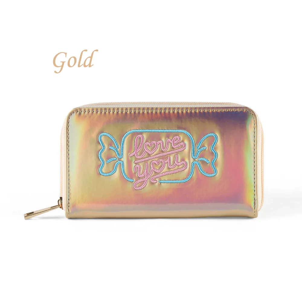 gold Bentoy вышивка конфеты Женский Длинный кошелек-клатч голограмма кожаный кошелек с молнией женский металлический кошелек Органайзер держатель для банковских карт - Цвет: gold
