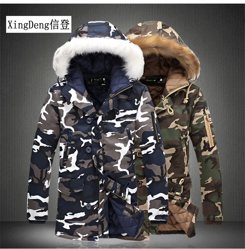 Мужская камуфляжная куртка XingDeng зимняя парка с капюшоном и меховым воротником