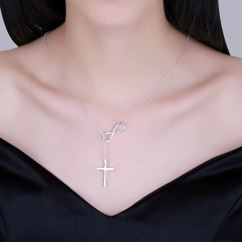 

Luky Letter 8 with Cross Pendant Silver Color Adjustable Link Chain for Women Gils Birthday Necklace Jewelry