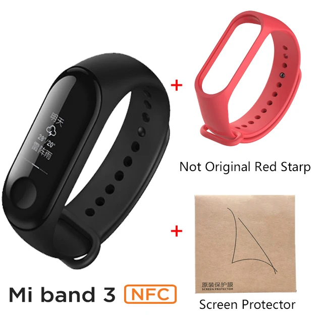 red add film Xiaomi Mi band 3 NFC версия 0,7" OLED большой сенсорный экран новые умные браслеты браслет - Цвет: red add film