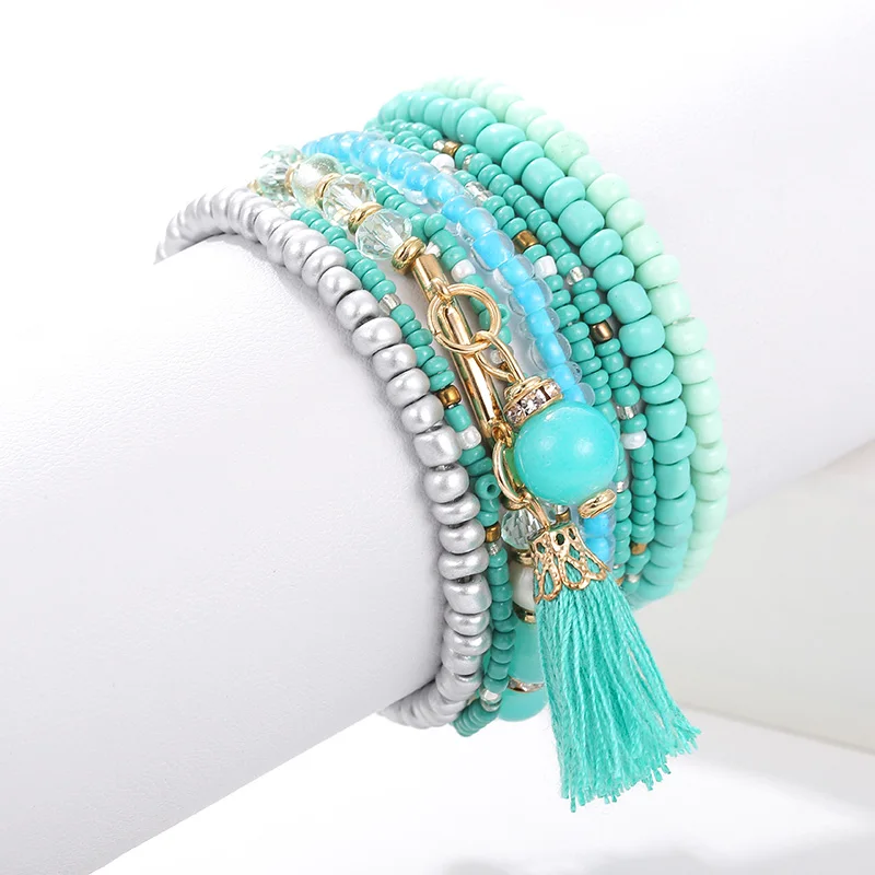 Bohemian Multi-layer Colorful Weave Round Beaded Tassel Bracelet Retro Rice Adjustable Rope Ethnic Bangles Wholesale | Украшения и