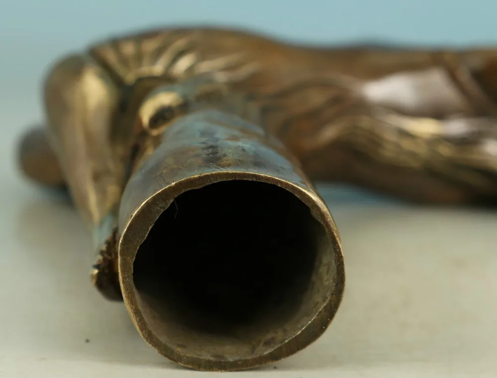 

Chinese Old Bronze Handmade Carved belle Collect Statue Walking Stick Head