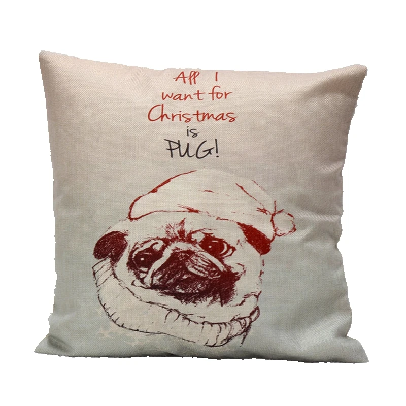 2018 Рождественская Подушка с Мопсом декоративная квадратная наволочка