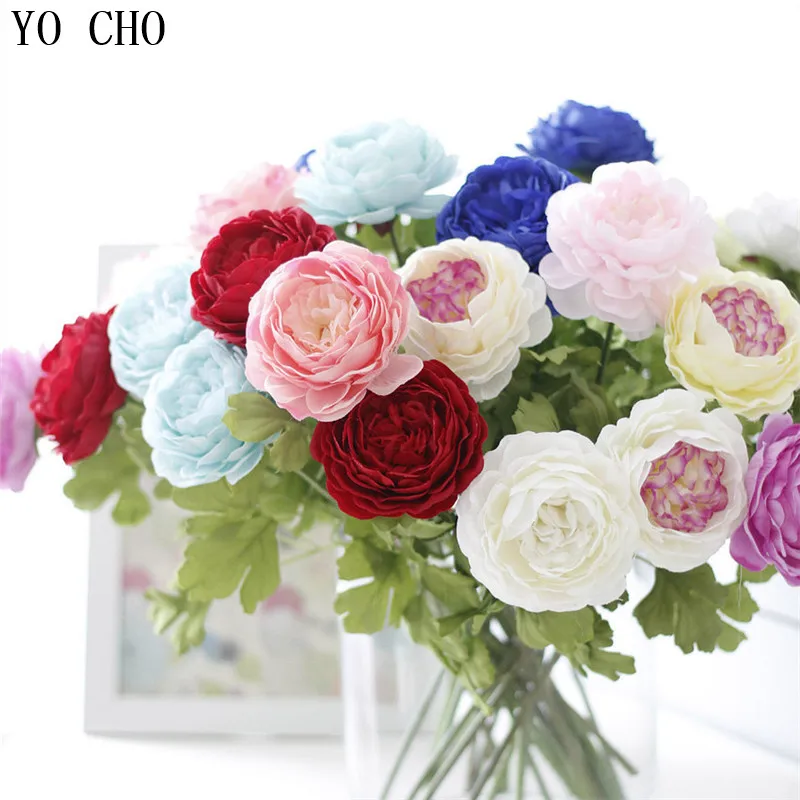 

YO CHO 11Pcs/lot Artificial Rose Flowers Bouquet Wedding Bride Bouquet DIY Home Decor Silk Peony Flowers Leaves Party Supplies