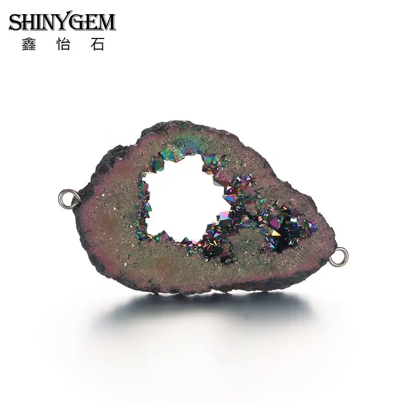 Подвески ShinyGem из натуральной друзы, минеральные коннекторы с кристаллами, амулеты, Необычные подвески из натурального камня для рукоделия, изготовления ювелирных изделий - Окраска металла: Red Colorful