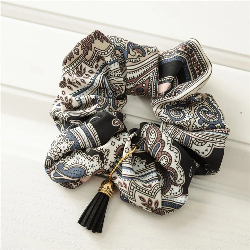 Черный Кисточкой Scrunchies Винтаж резинки для волос Для женщин эластичная резинка для волос резинки для волос для девочек, повязка на голову, хвост держатель эластичные gumki сделать wlosow - Цвет: Черный