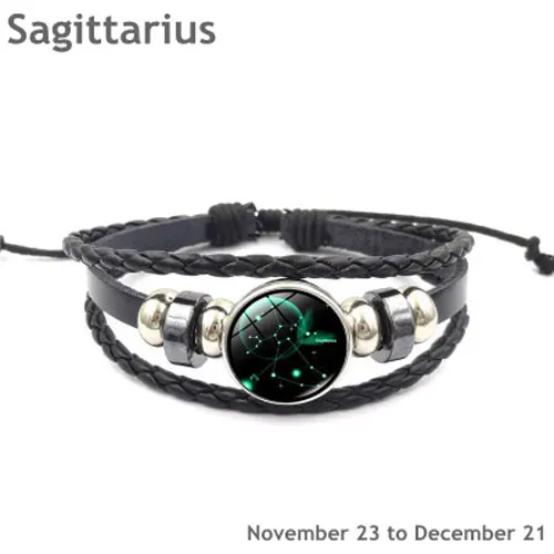 Sagittarius Новые кожаные браслеты ручной работы со светящимися 12 созвездиями и зодиакальными принтами, стеклянный браслет с кнопками, браслет для женщин и мужчин, ювелирные изделия - Окраска металла: Sagittarius