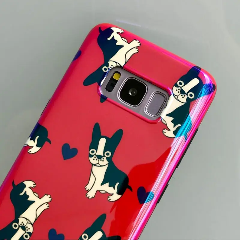YHBBCASES Blu-ray Pet Dog Phone Case For Samsung Note 8 9 Cases Cartoon Bulldog Red Soft Cover Galaxy S8 S9 Plus |