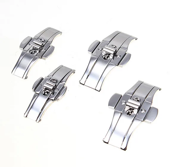 Wholesale 50pcs/lot 15mm 17mm 19mm 21mm 23mm 25mm Stainless steel Double Push Button Butterfly Clasp Buckle for watch straps