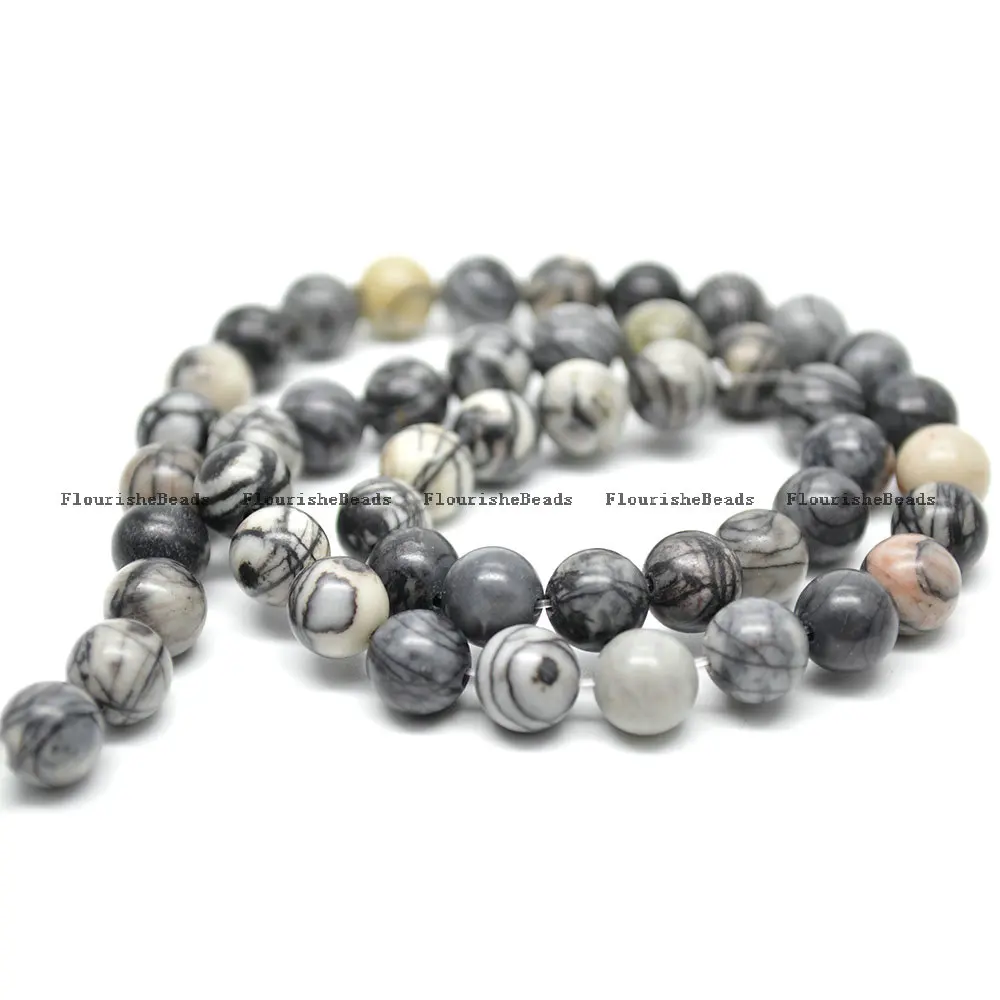 

Natural Black Veins Silk Website Stone DIY Jewelry Making Supplies 4mm~14mm