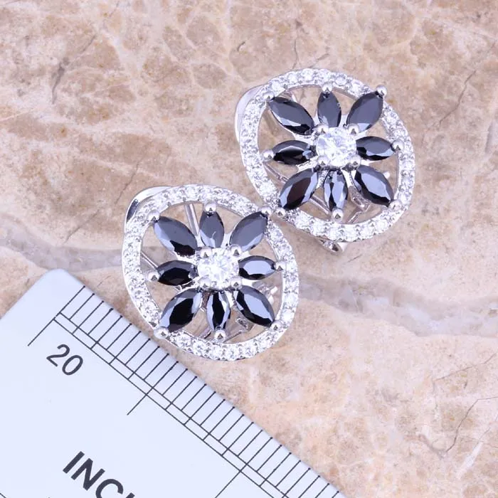 Enjoyable Black Cubic Zirconia White CZ Silver Plated Earrings Pendant Necklace Jewelry Sets S0738 | Украшения и аксессуары