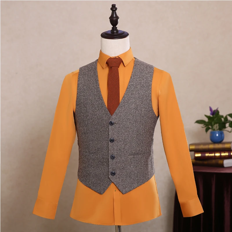 OSCN7 серый шерстяной приталенный длинный костюм для мужчин на заказ сплошной цвет