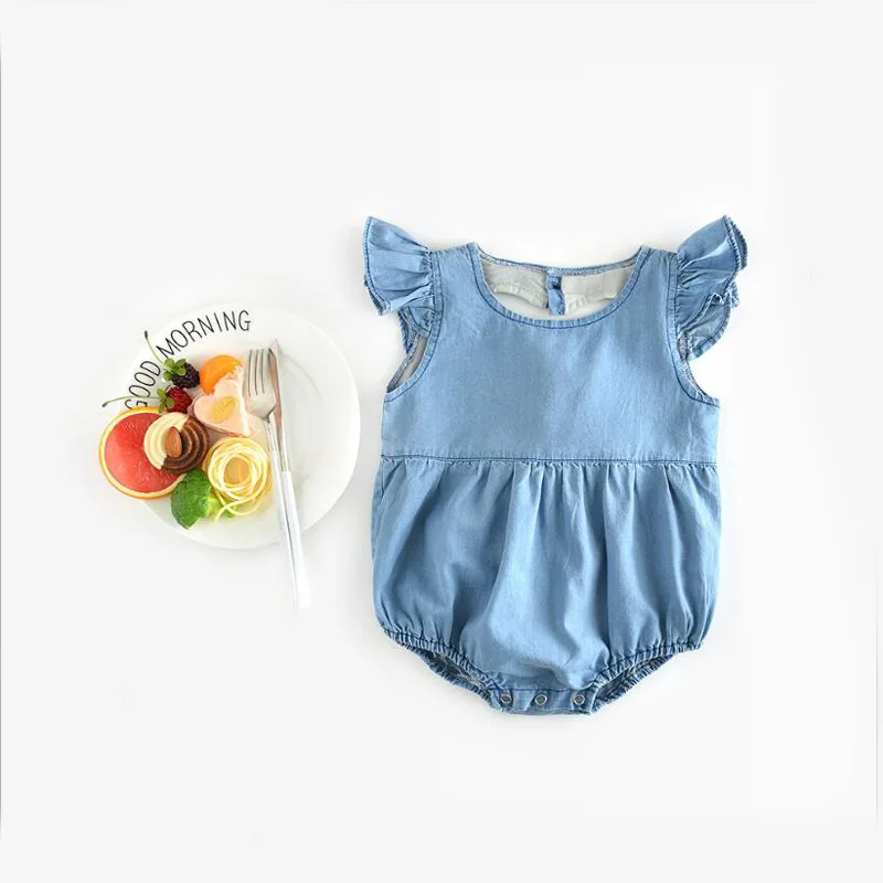 Комбинезон для маленьких мальчиков и девочек с рукавами крылышками джинсовая