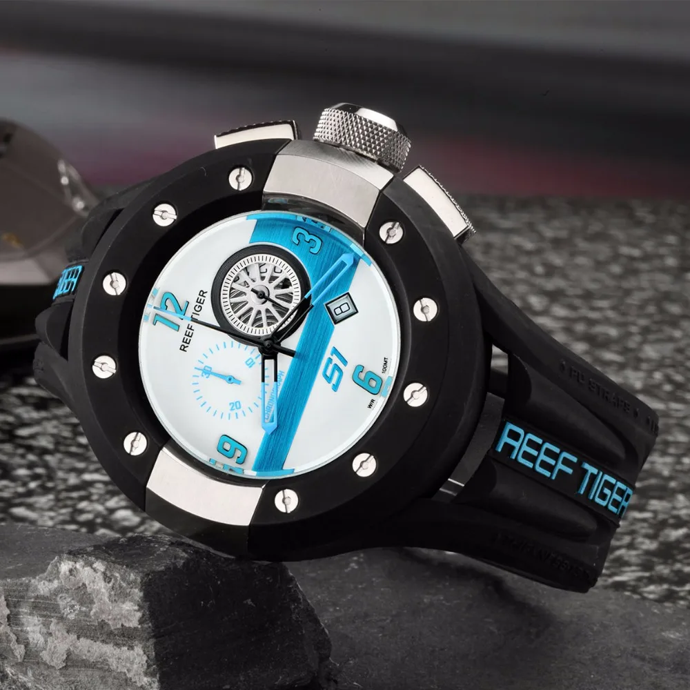 Мужские наручные часы Reef Tiger Aurora спортивные кварцевые с хронографом и