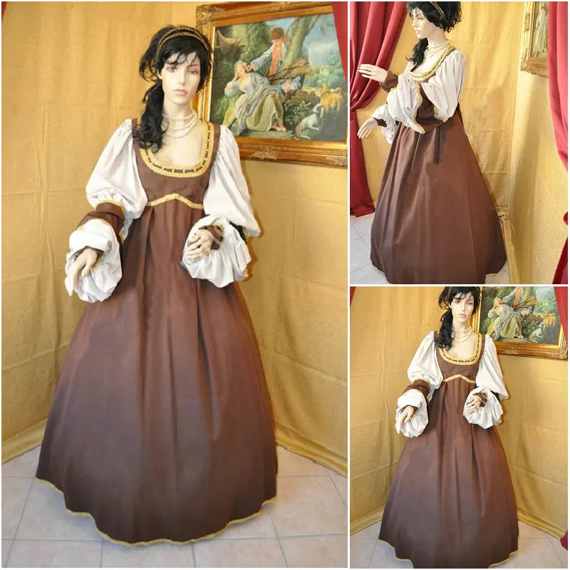 История! Коричневые винтажные костюмы на заказ косплей платье эпохи Возрождения