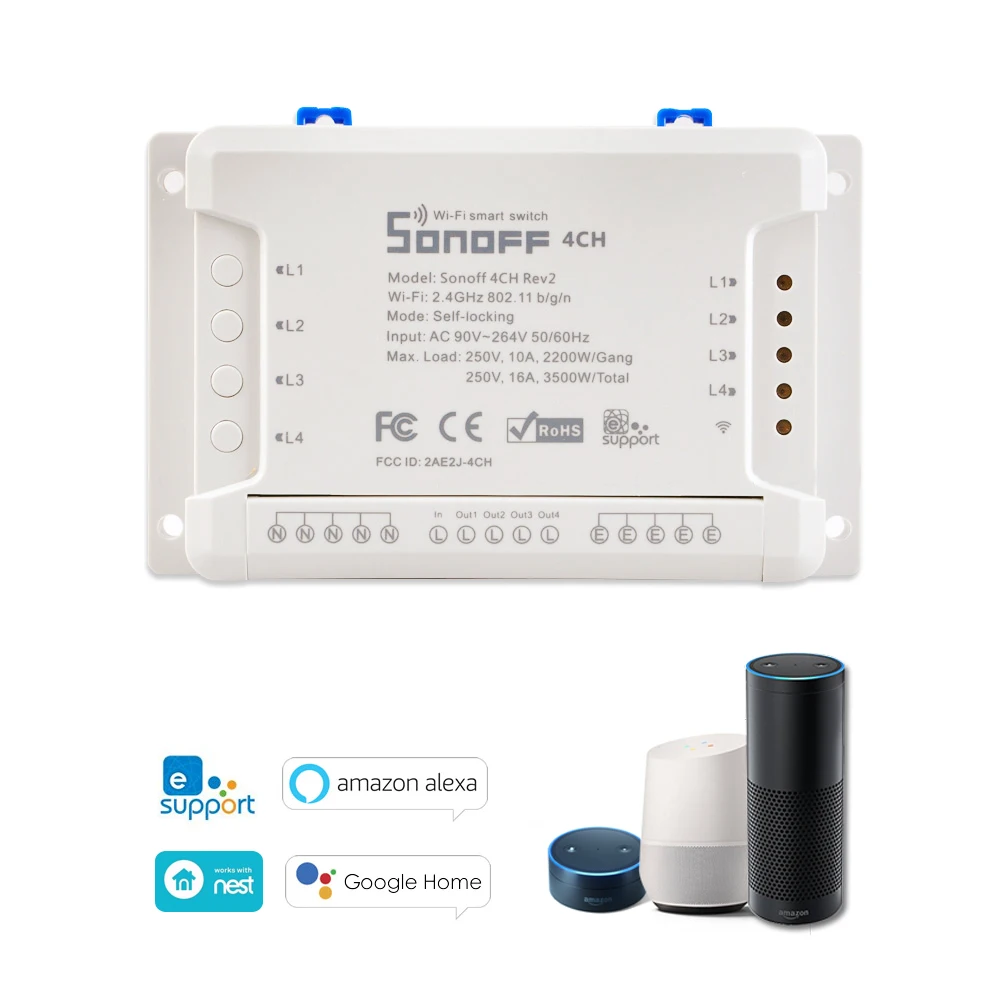 SONOFF 4CH ITEAD Din Rail монтажный WiFI переключатель универсальный беспроводной умный