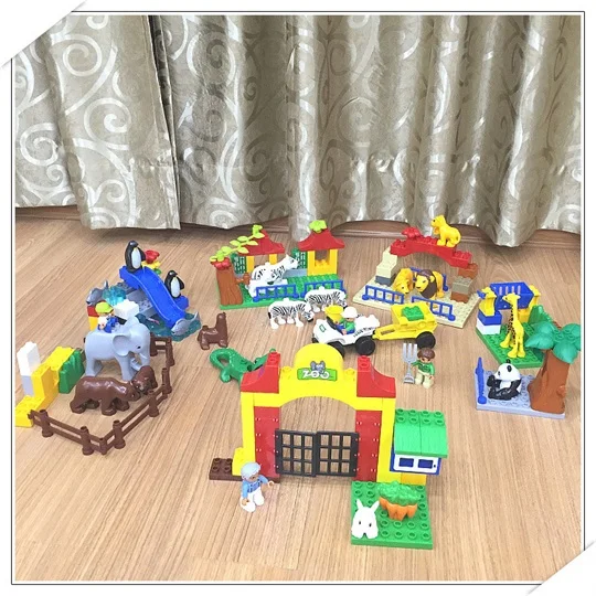 147pcs 2 комплекта большой размер большие кирпичи Happy Farm Happy Zoo животные строительные блоки совместим с Duplo Фигурки игрушки для детей подарок - Цвет: 147pcs