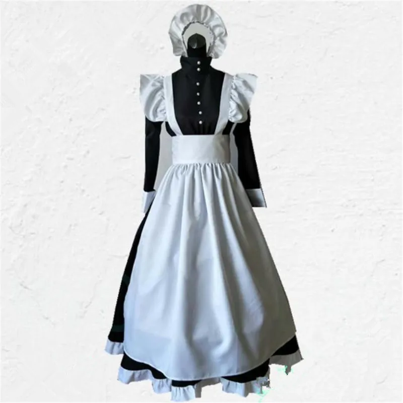 British Style Maid Dress Cosplay Animation World Cafeteria Cafe Dress, Long Dress, Black and White Maid Dress masculin Costume