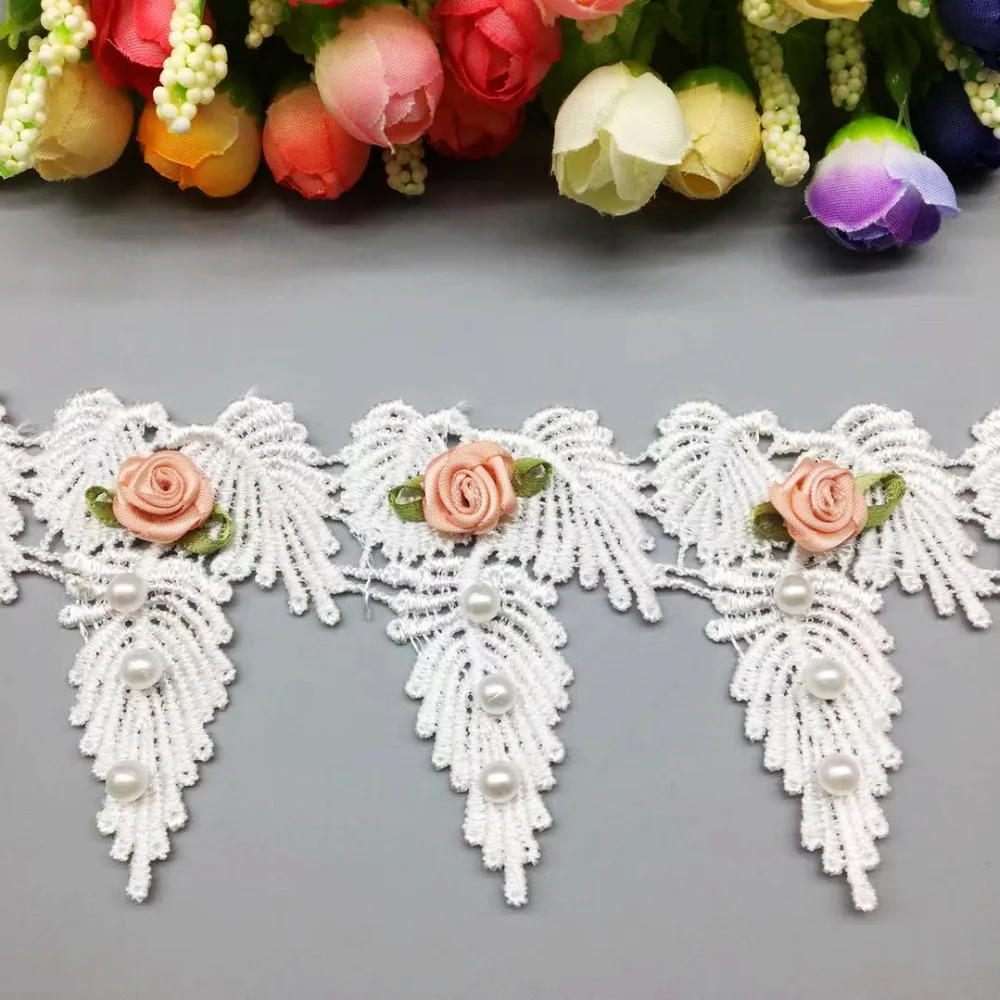 36 х жемчужные цветы листья винтажная кружевная отделка искусственная ткань с