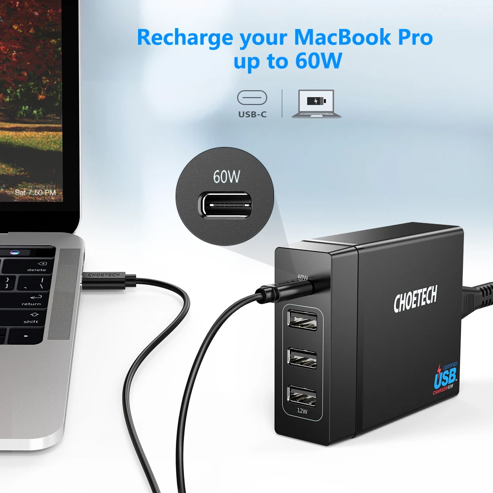 CHOETECH 72 Вт 4 порта usb type C настольная зарядная станция с питанием для iPhone X 8 Plus MacBook Pro зарядное устройство для мобильного телефона