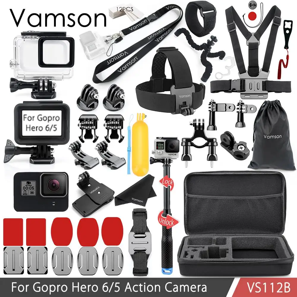 Vamson для Gopro 7 6 5 набор аксессуаров шейный ремешок для Gopro Hero водонепроницаемый чехол силиконовый чехол VS112 - Цвет: VS112B