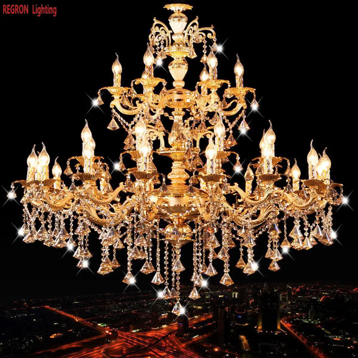 Large Royal Gold Chandelier K9 Diamond Crystal Lighting pendant Hanging Light For Foyer Church Villa lamp project hotel lighting | Освещение