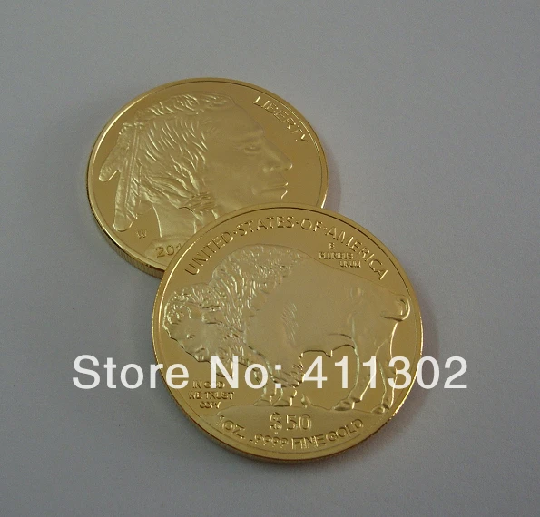 1 шт./лот 2014 oz Золотой плакированный. 999 $50 США буйвола сувенирные монеты золото