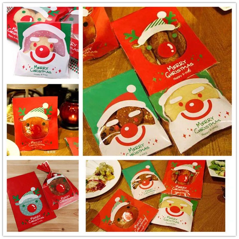 Рождественские украшения Упаковочные пакеты самоклеющиеся печенья сумки