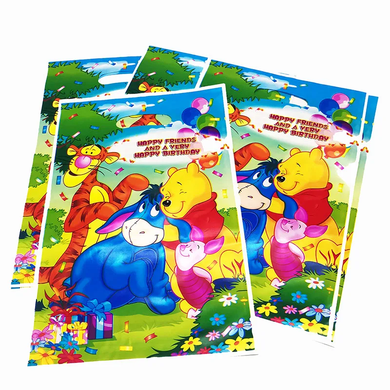 Gift bag x 10 Вечерние одноразовые столовые приборы с Винни-пухом, бумажный стаканчик, тарелка, шапочка, Детские воздушные шары для вечеринки на день рождения, AH21 - Цвет: Gift bag x 10