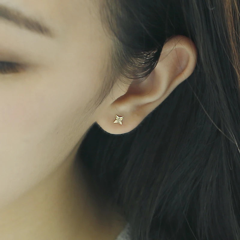 Серебряный нестареющий 9 К желтое золото ромб Серьги гвоздики для Для женщин