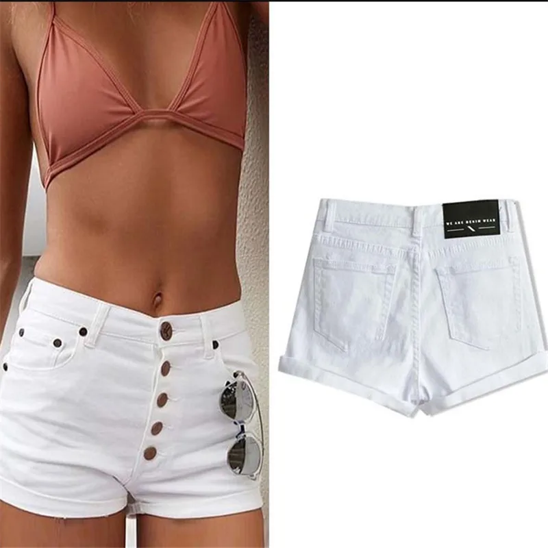Женские джинсовые шорты на пуговицах повседневные модные с высокой талией 2018 |