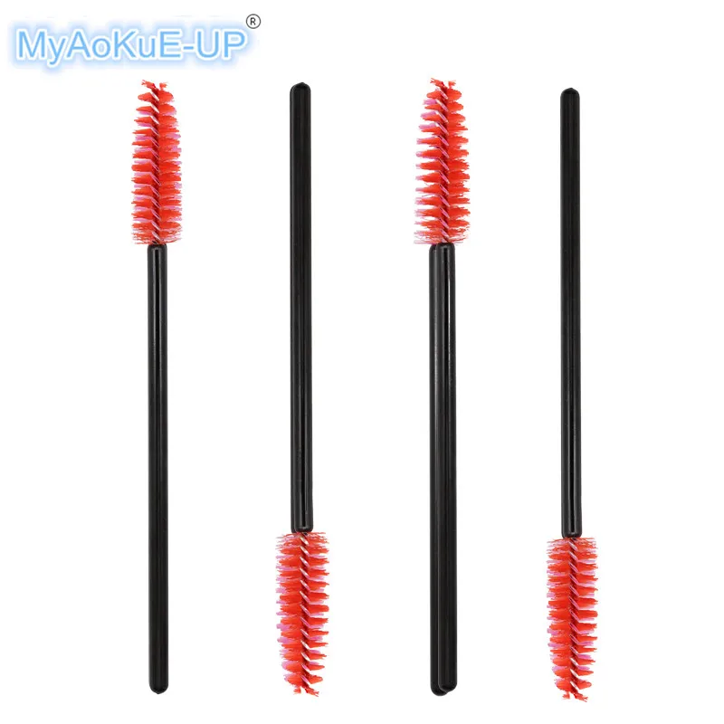 black red 50 шт./лот, нейлоновые одноразовые кисти для наращивания ресниц, тушь для ресниц, палочки, аппликатор, инструменты для макияжа - Handle Color: black red