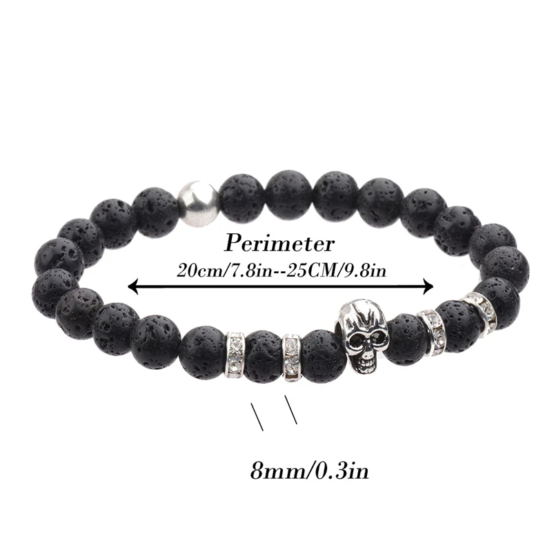 Мужской браслет с золотым скелетом Amader из черной лавы бусинами камня AB543 |