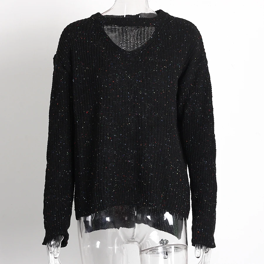 Hollow Out Sweaters Winter 2018 Fashion Long Sleeve Knitted Women Pullovers Jumpers Casual Streetwear Black Gray Khaki | Женская одежда